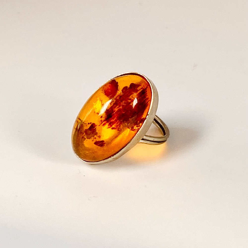 COPY🎉Host Pick🎉 GORGEOUS Vintage Boho Silver Amber Gemstone Ring Size 5/6